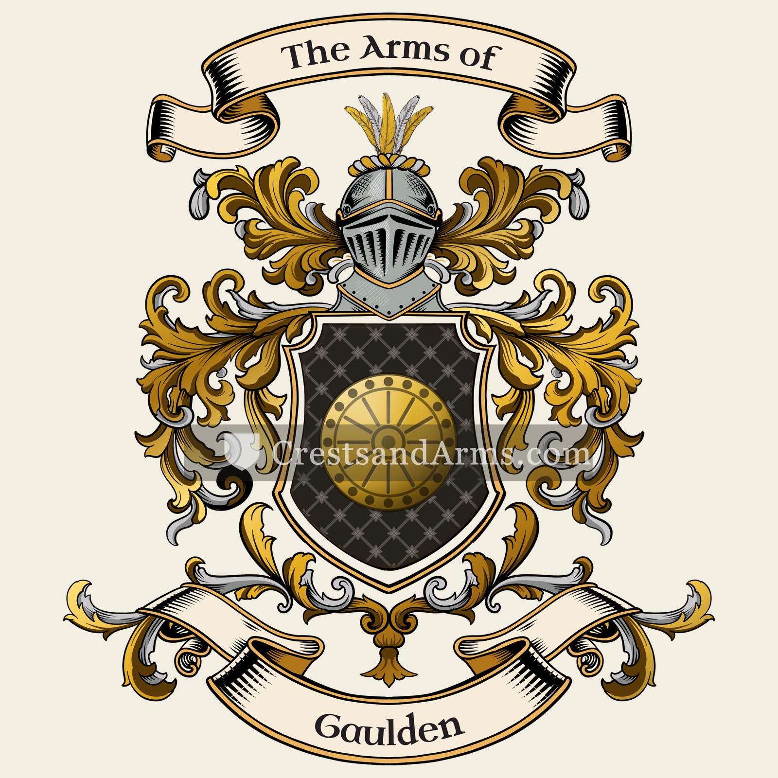 The Gaulden coat of arms, drawn from the recorded blazon