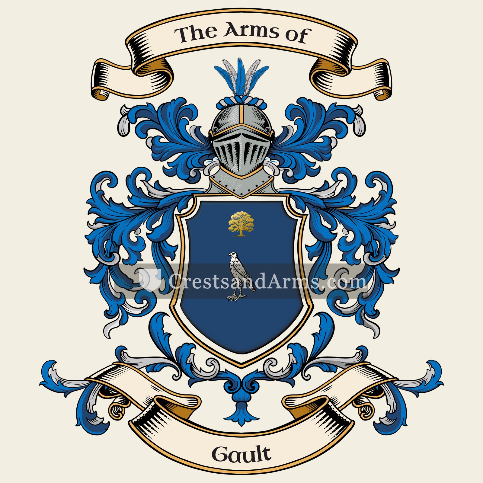 The Gault coat of arms, drawn from the recorded blazon