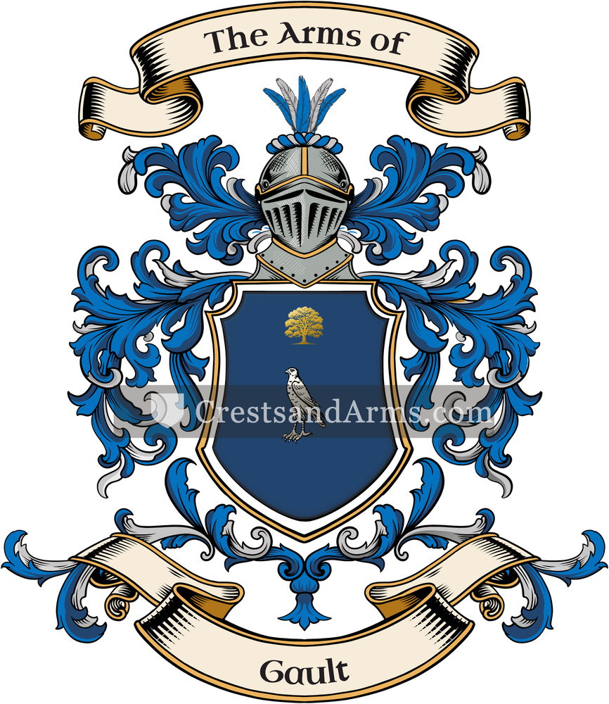 The Gault coat of arms, drawn from the recorded blazon