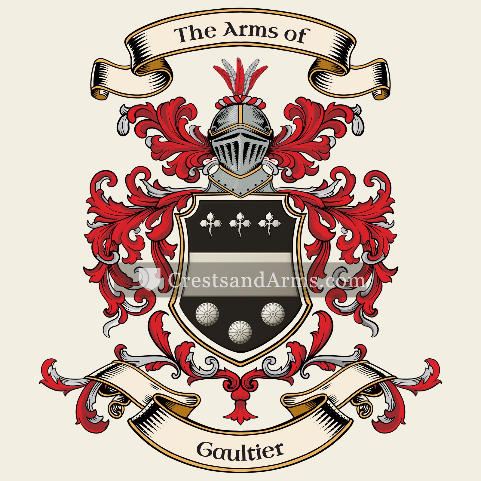 The Gaultier coat of arms, drawn from the recorded blazon