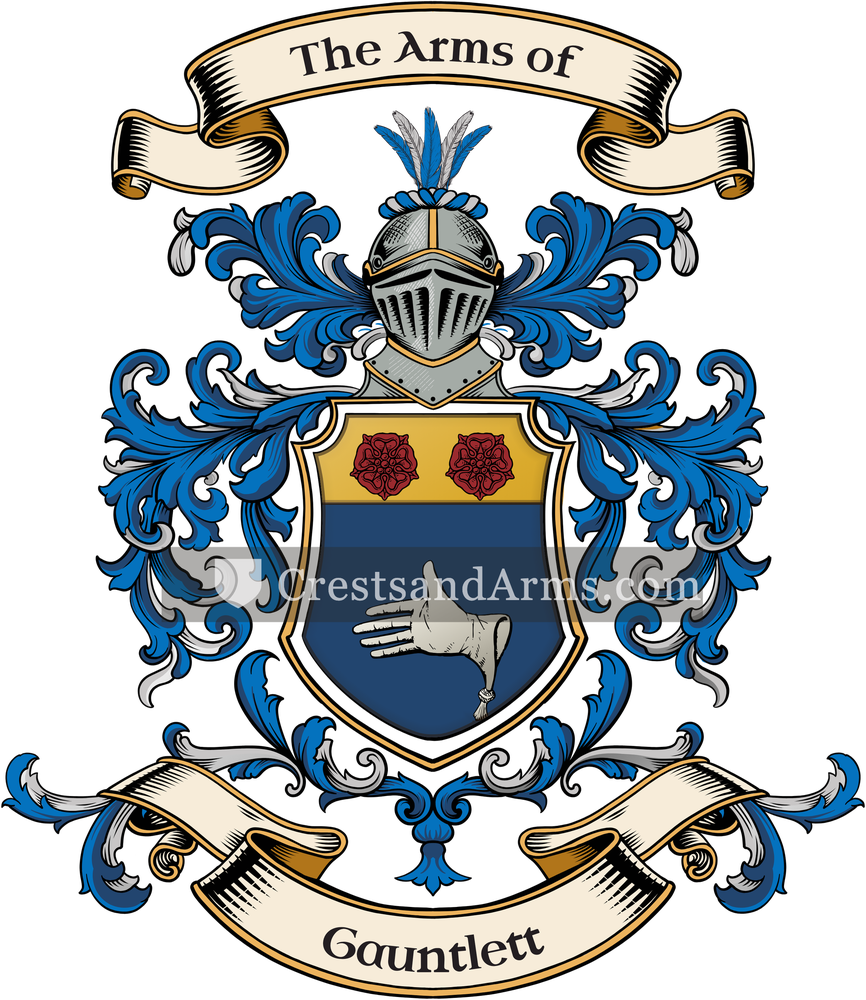 The Gauntlett coat of arms, drawn from the recorded blazon