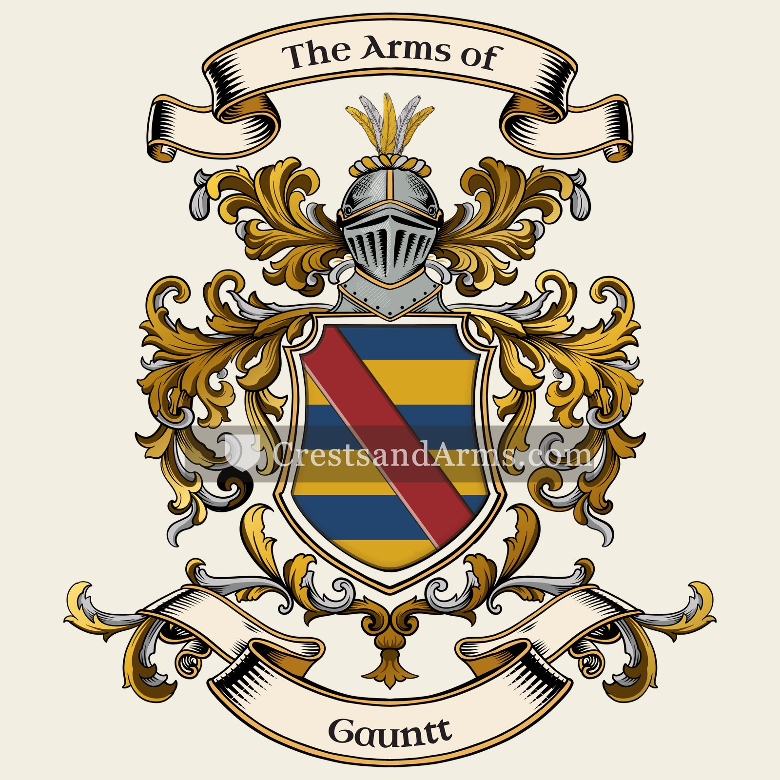The Gauntt coat of arms, drawn from the recorded blazon