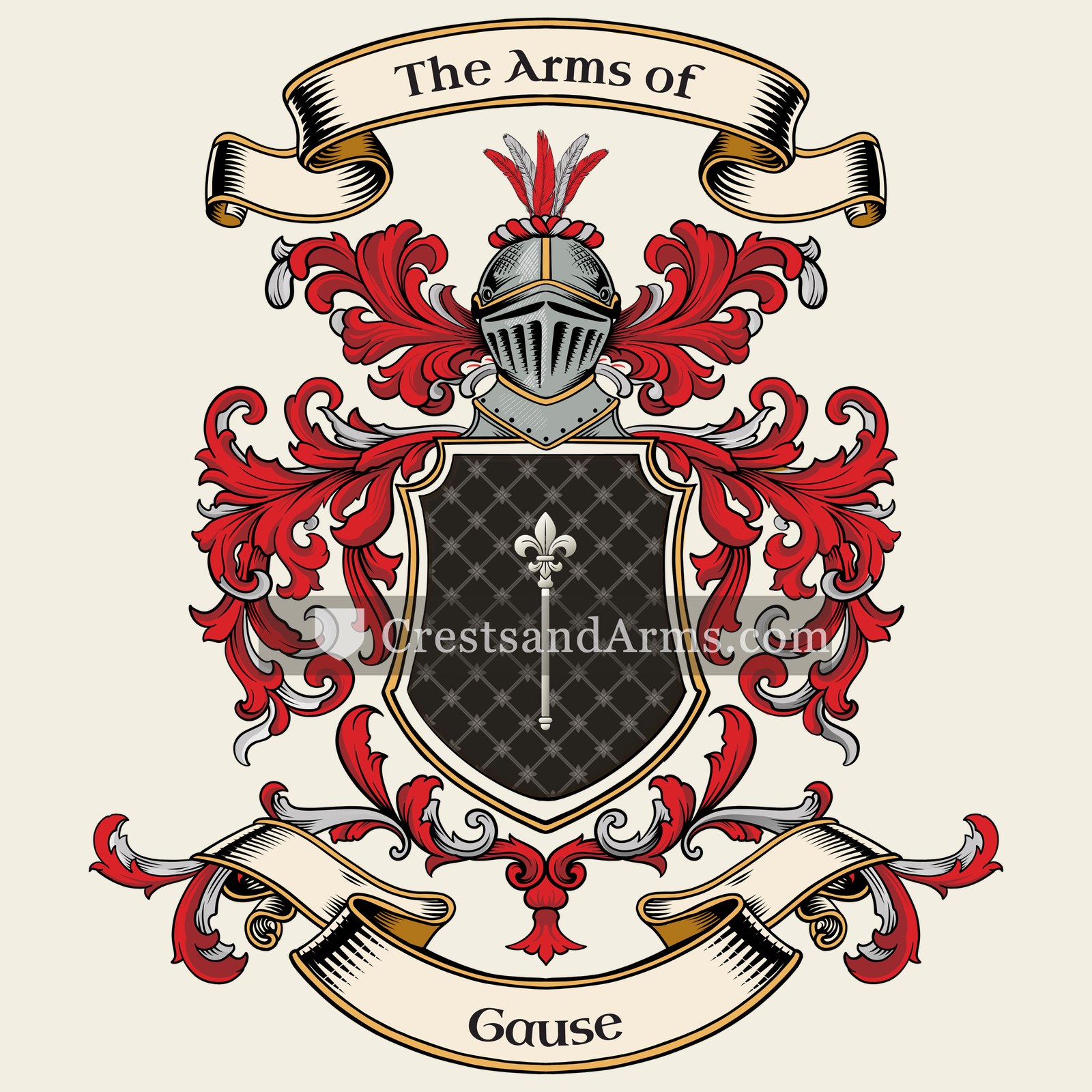 The Gause coat of arms, drawn from the recorded blazon