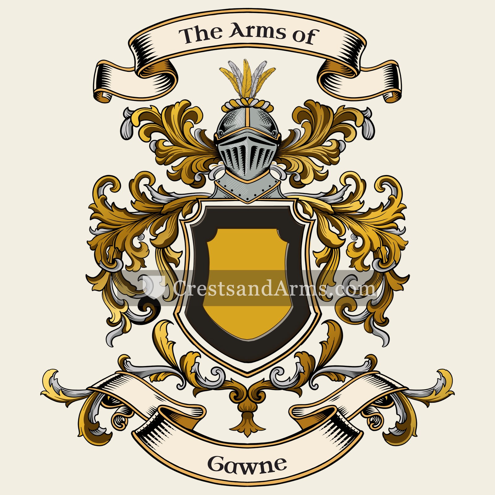 The Gawne coat of arms, drawn from the recorded blazon