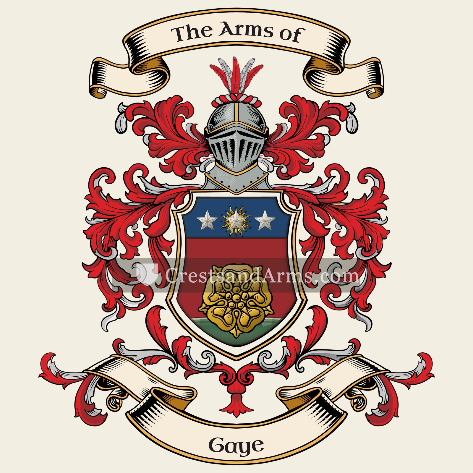 The Gaye coat of arms, drawn from the recorded blazon