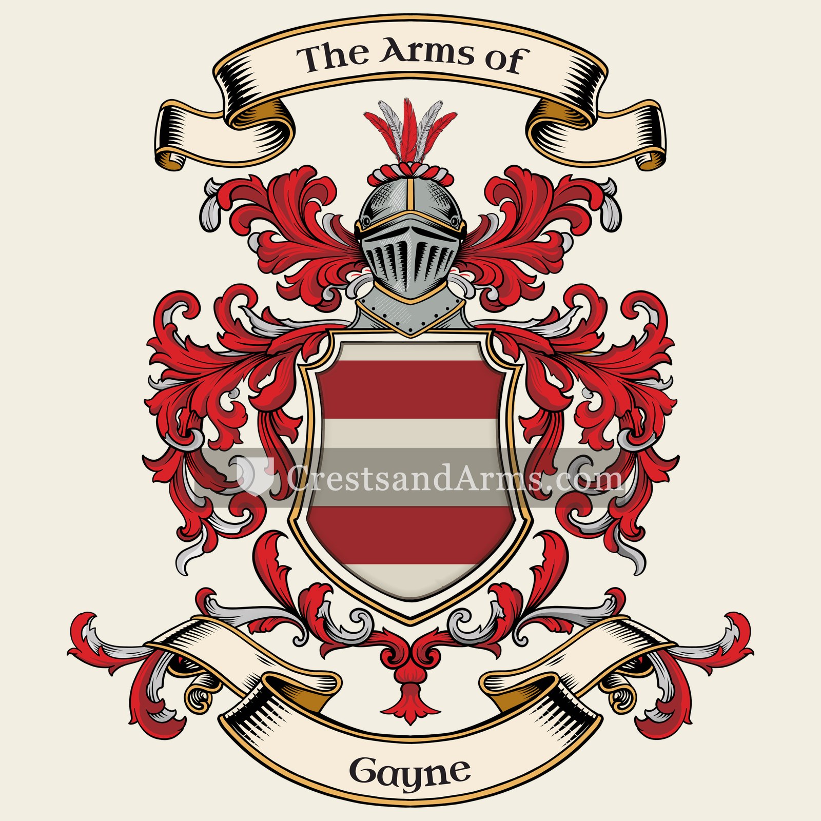 The Gayne coat of arms, drawn from the recorded blazon