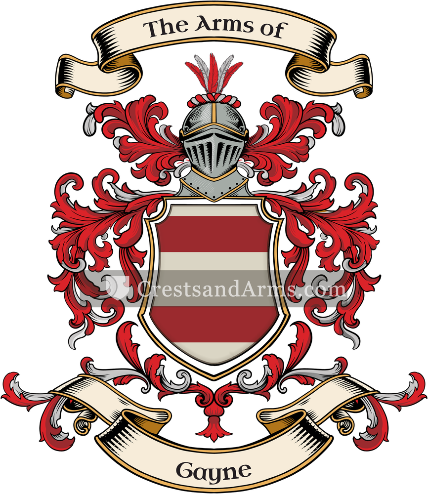 The Gayne coat of arms, drawn from the recorded blazon