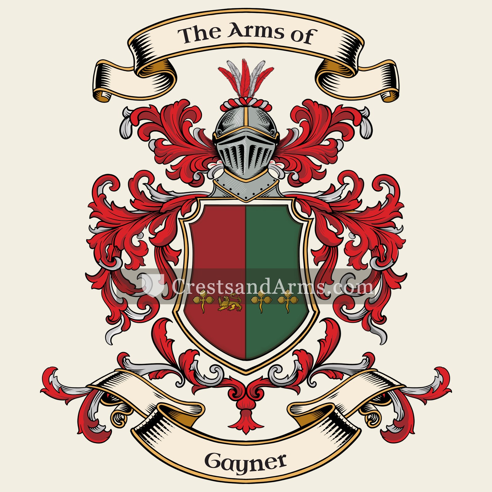 The Gayner coat of arms, drawn from the recorded blazon