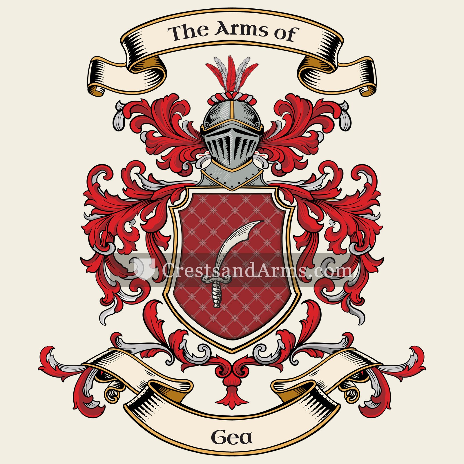 The Gea coat of arms, drawn from the recorded blazon