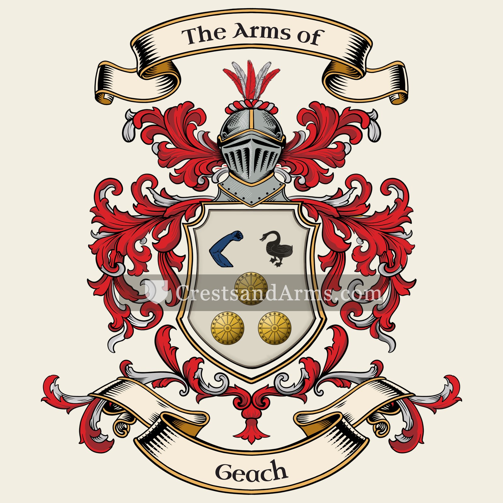 The Geach coat of arms, drawn from the recorded blazon