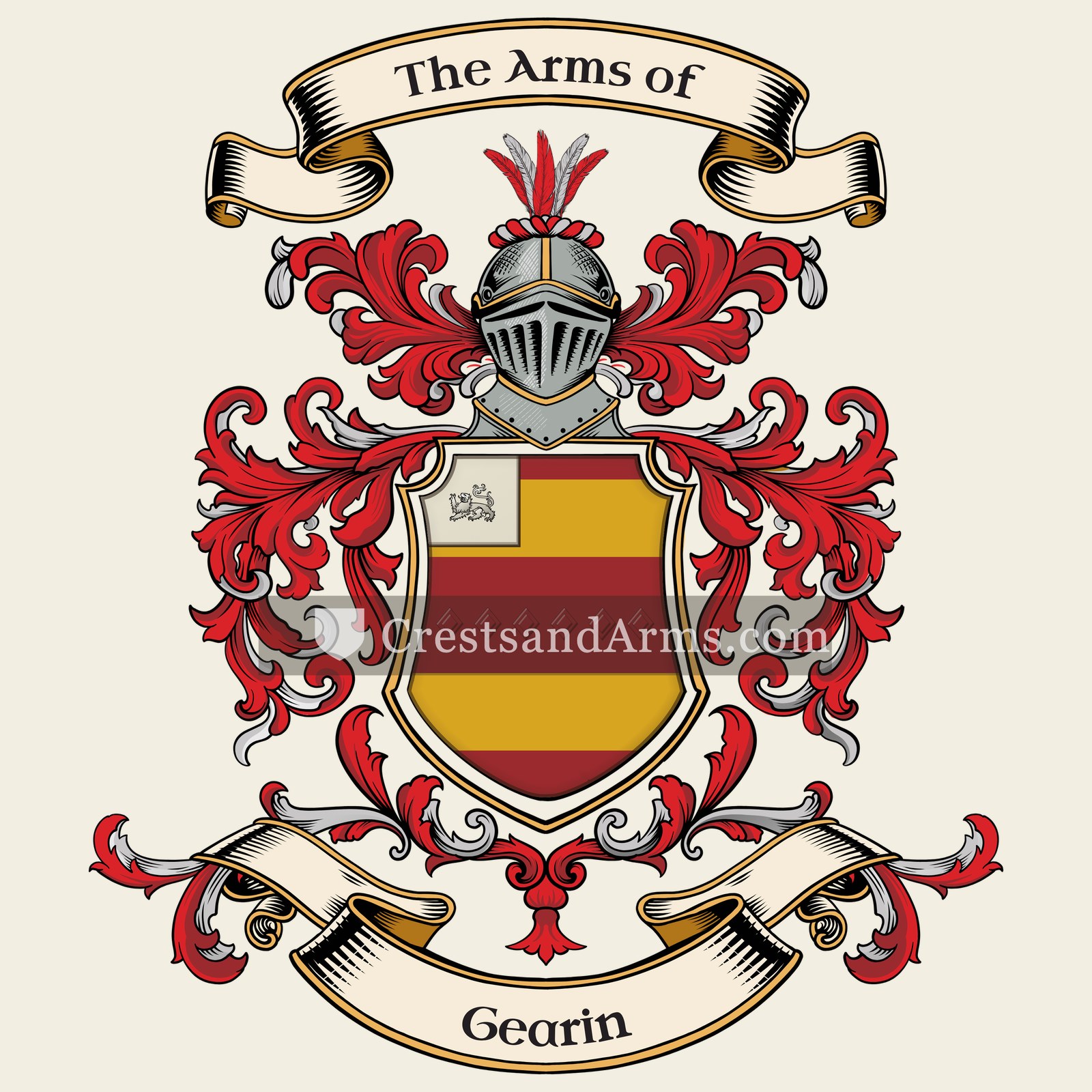 The Gearin coat of arms, drawn from the recorded blazon