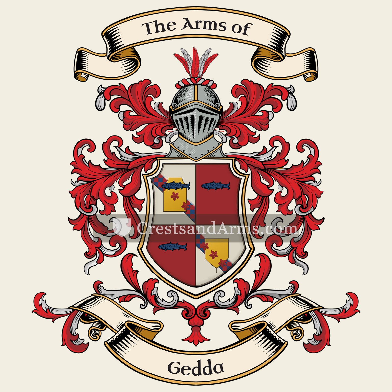 The Gedda coat of arms, drawn from the recorded blazon