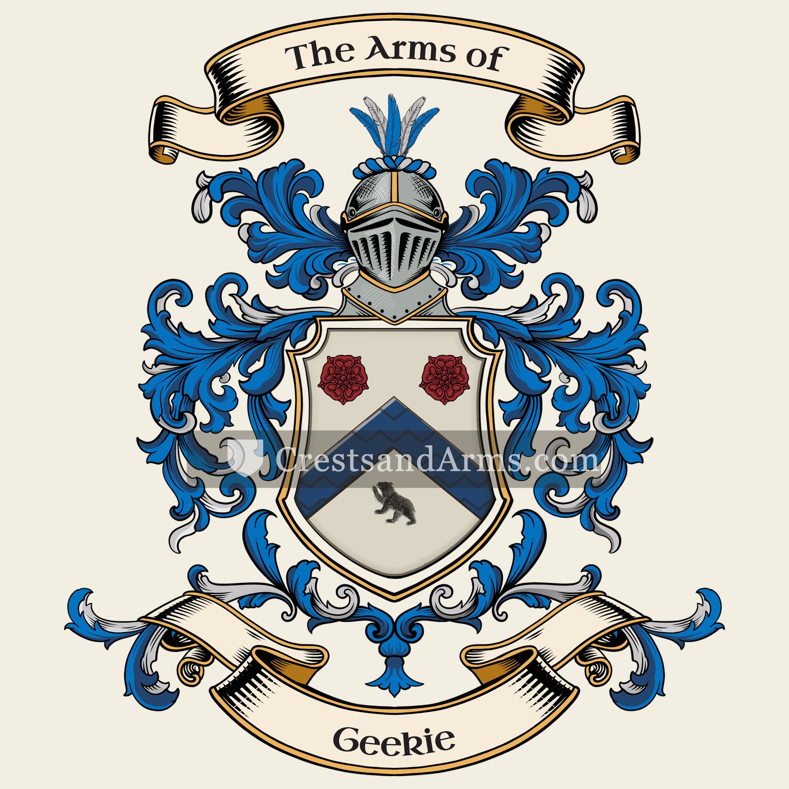 The Geekie coat of arms, drawn from the recorded blazon