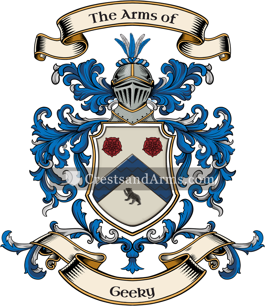 The Geeky coat of arms, drawn from the recorded blazon