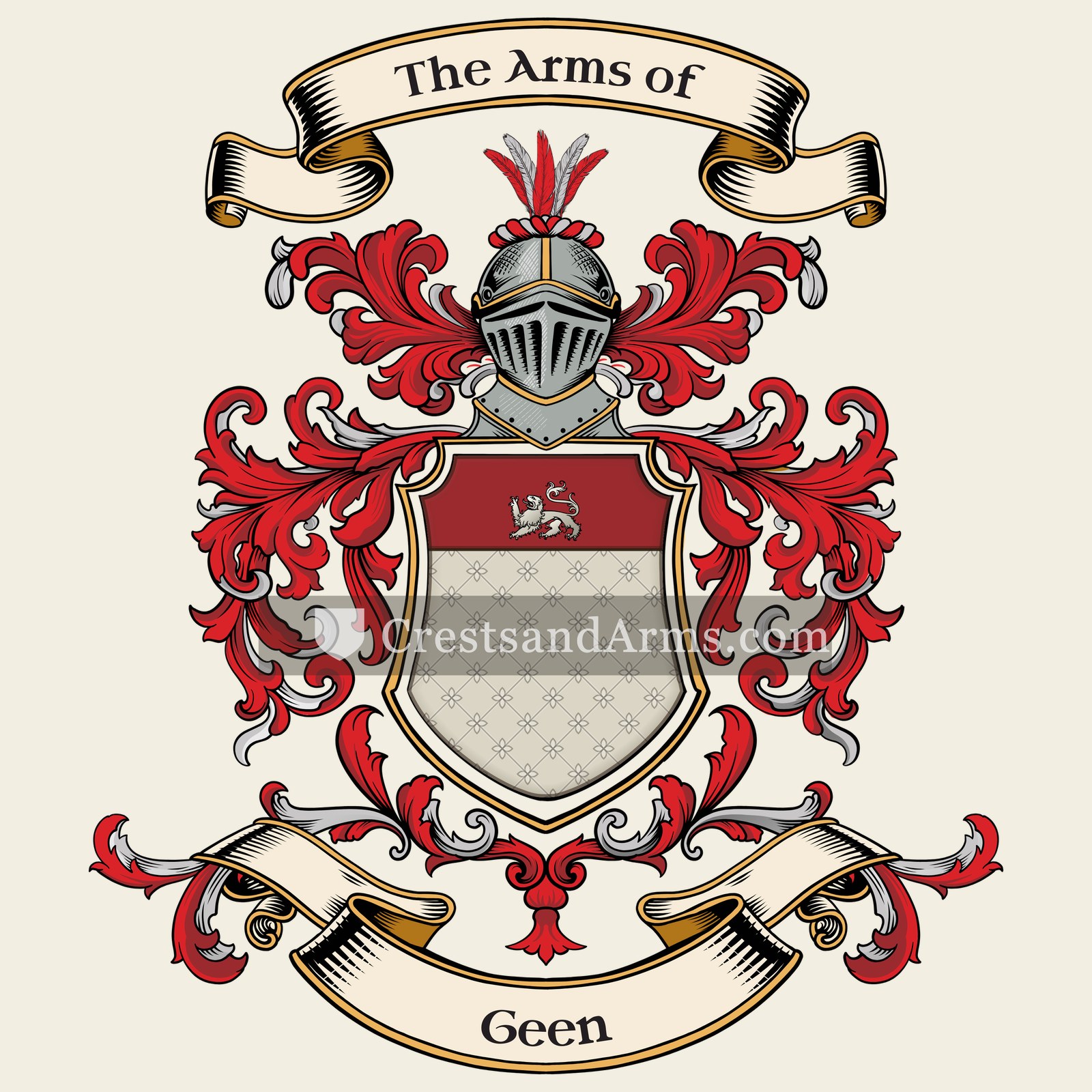 The Geen coat of arms, drawn from the recorded blazon