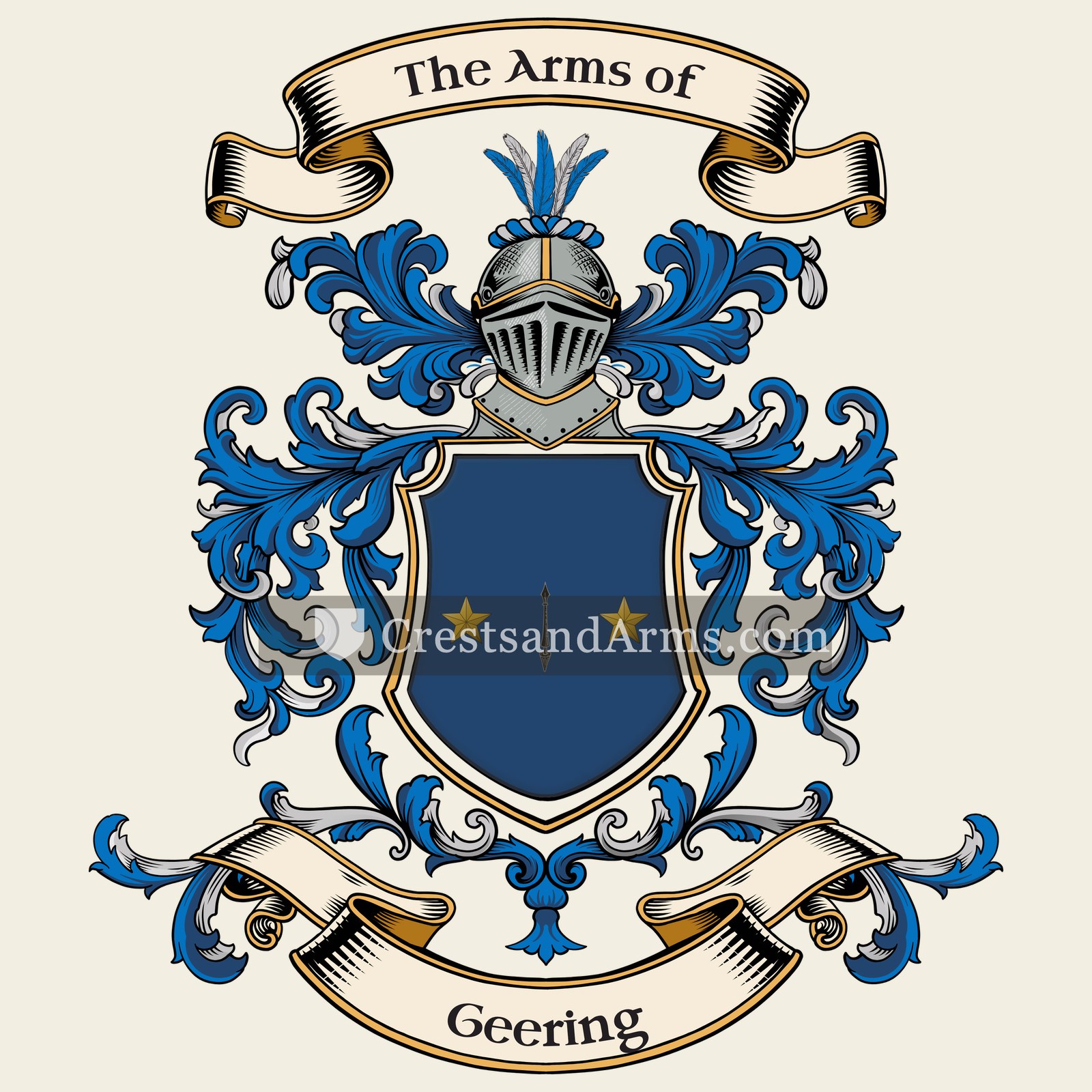 The Geering coat of arms, drawn from the recorded blazon