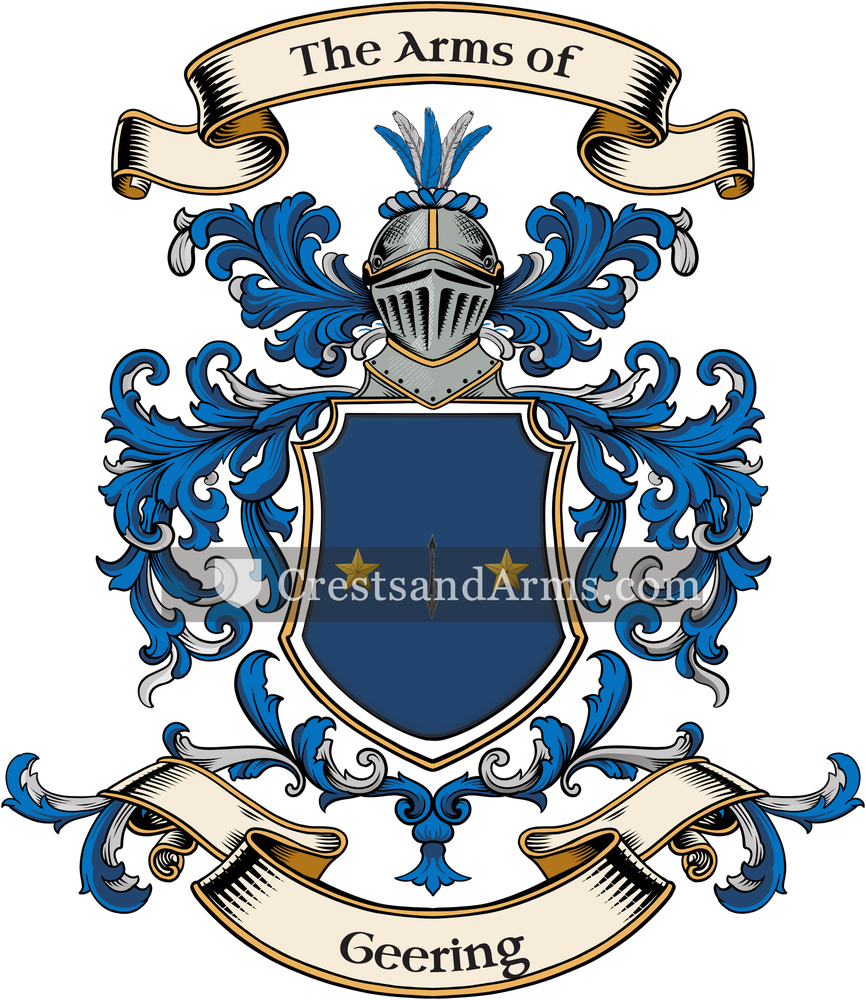 The Geering coat of arms, drawn from the recorded blazon