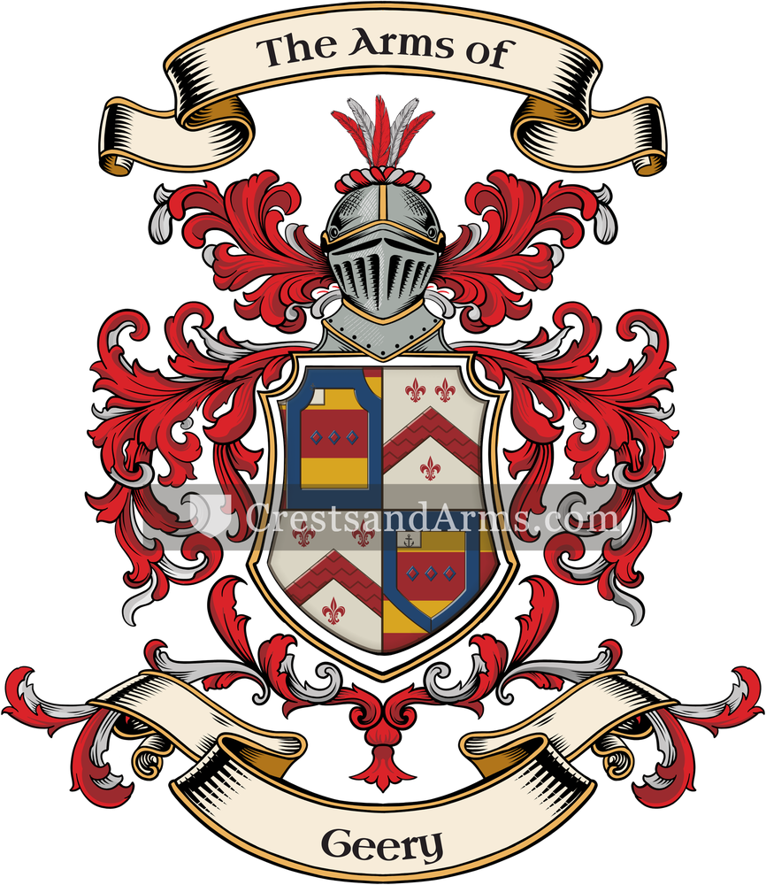 The Geery coat of arms, drawn from the recorded blazon