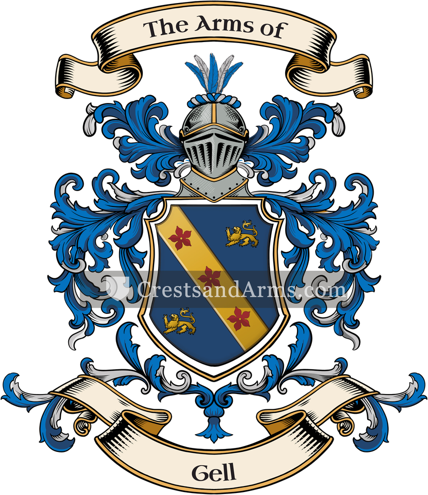 The Gell coat of arms, drawn from the recorded blazon