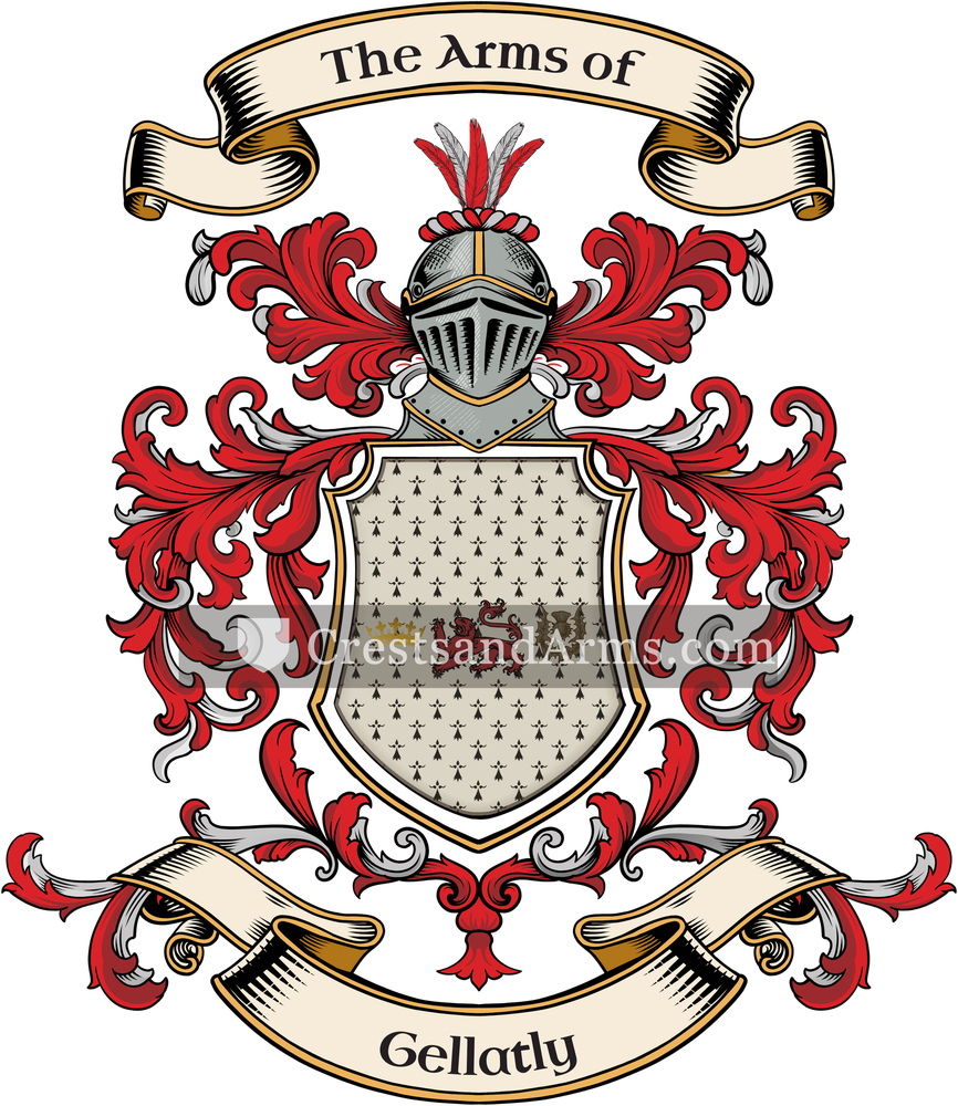 The Gellatly coat of arms, drawn from the recorded blazon