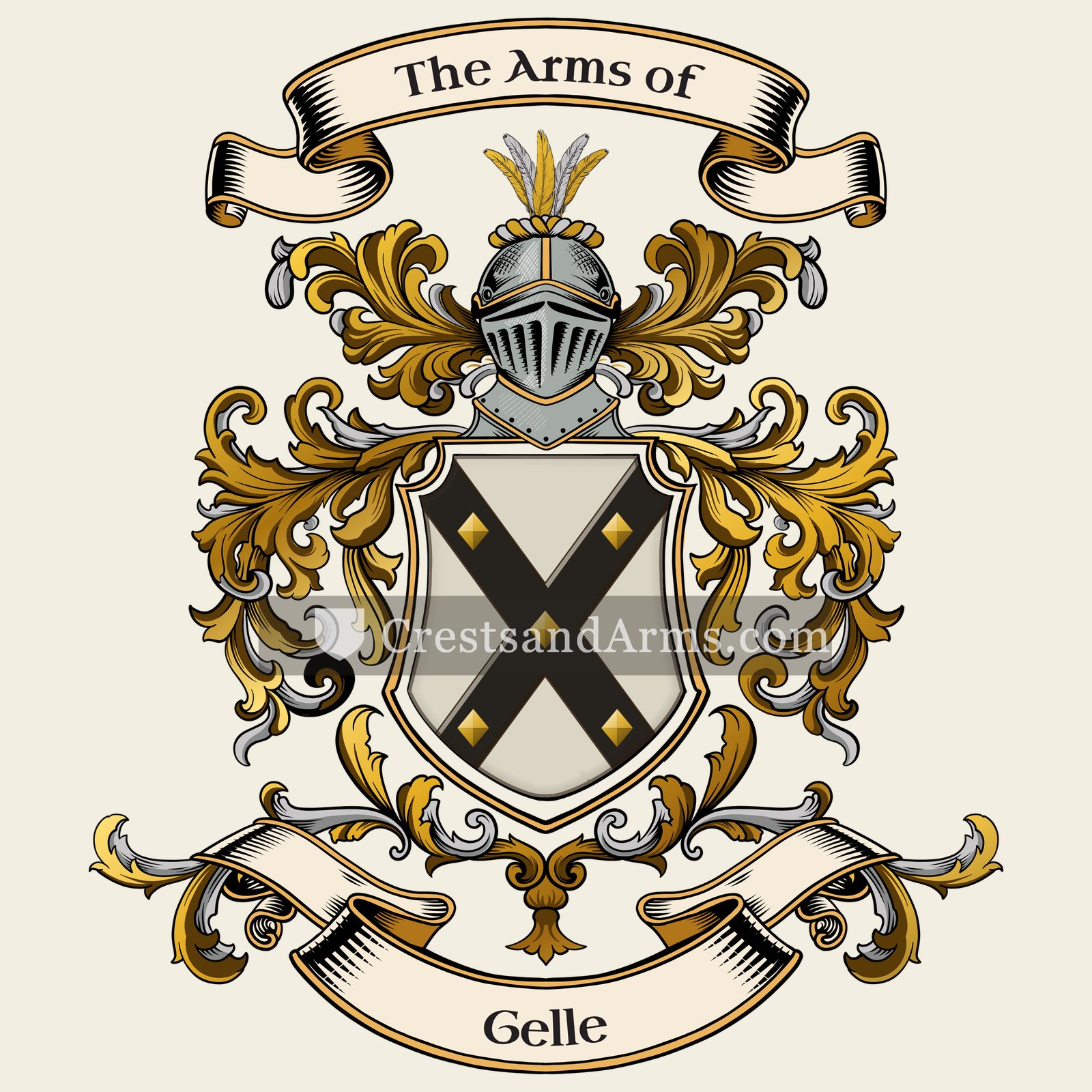 The Gelle coat of arms, drawn from the recorded blazon