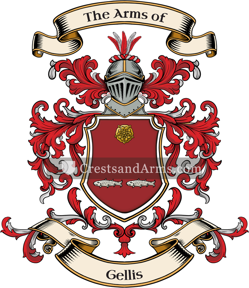 The Gellis coat of arms, drawn from the recorded blazon