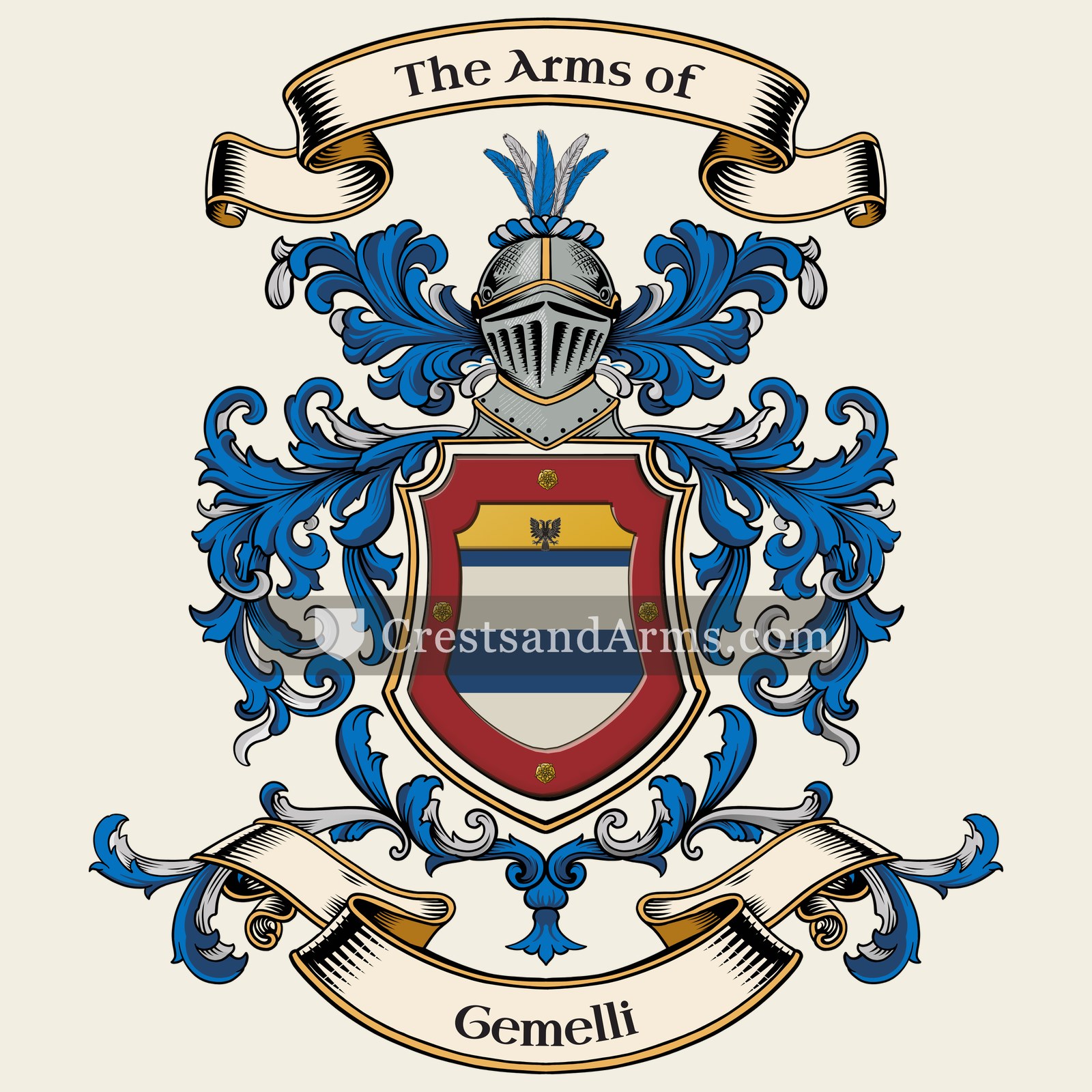 The Gemelli coat of arms, drawn from the recorded blazon