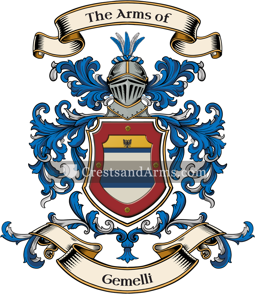 The Gemelli coat of arms, drawn from the recorded blazon