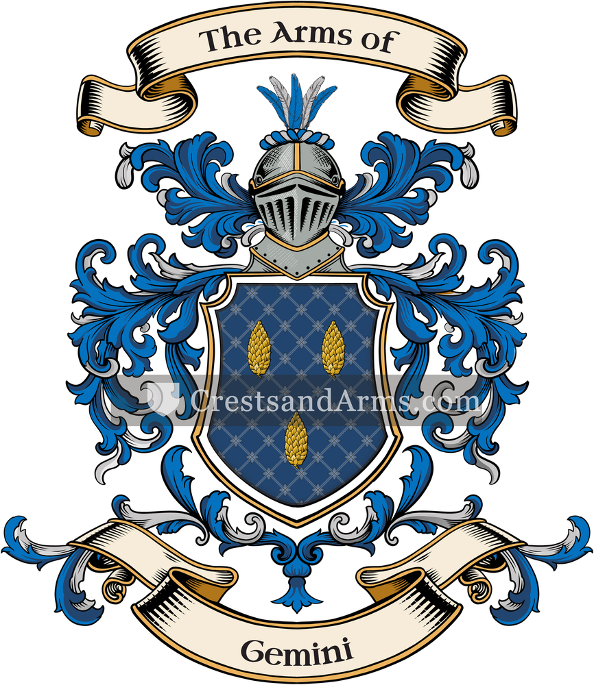 The Gemini coat of arms, drawn from the recorded blazon