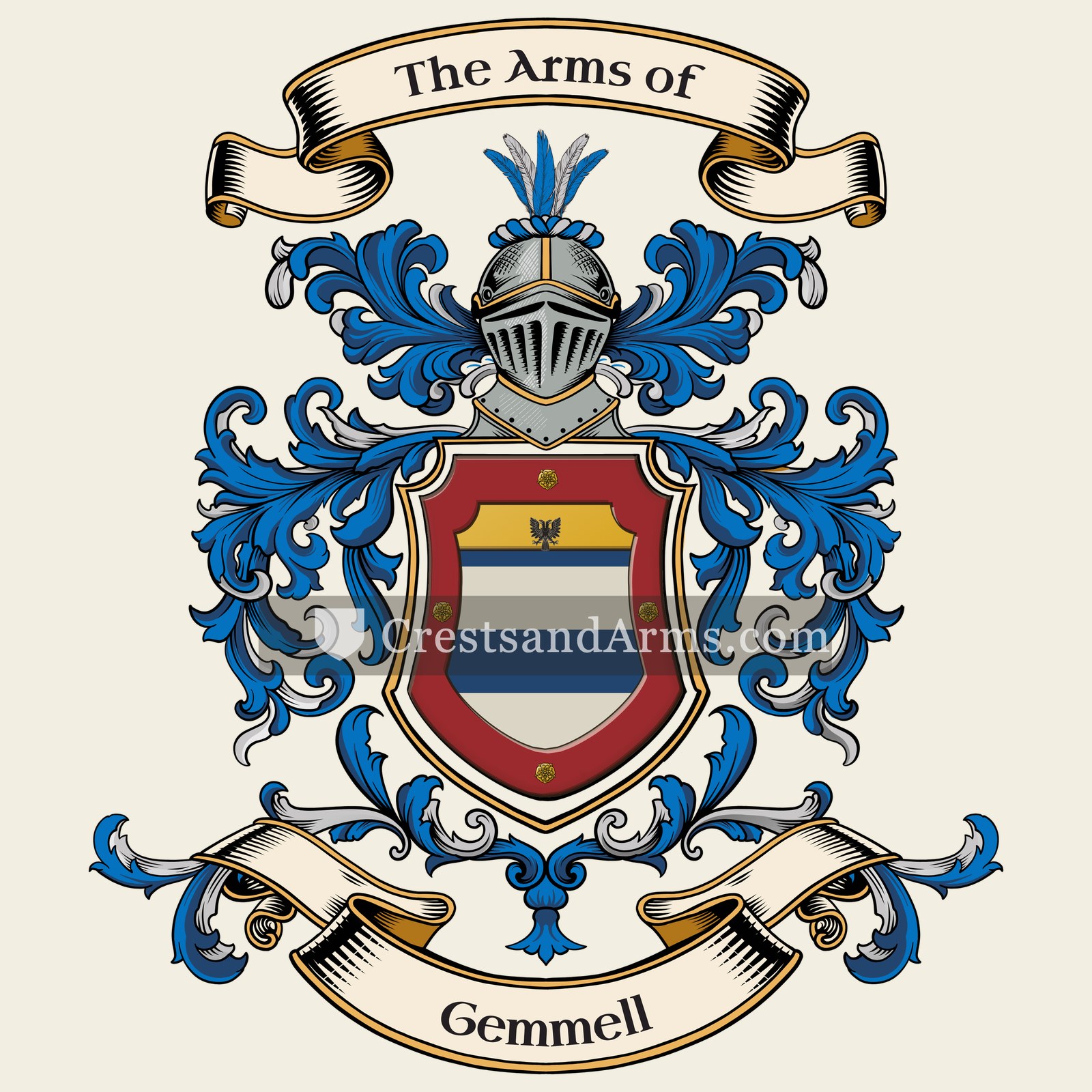 The Gemmell coat of arms, drawn from the recorded blazon