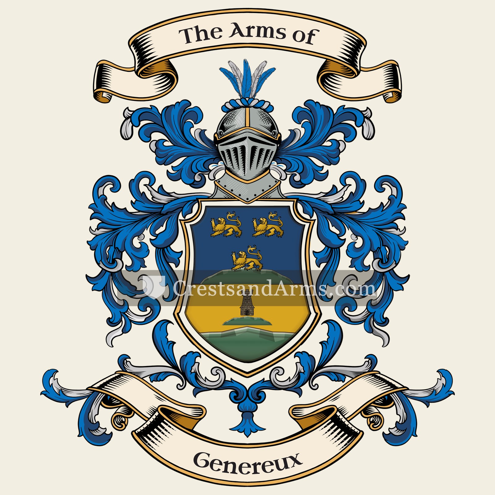 The Genereux coat of arms, drawn from the recorded blazon
