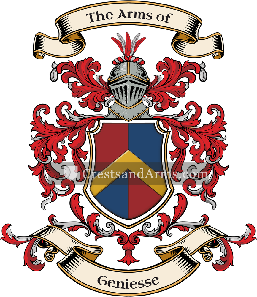 The Geniesse coat of arms, drawn from the recorded blazon