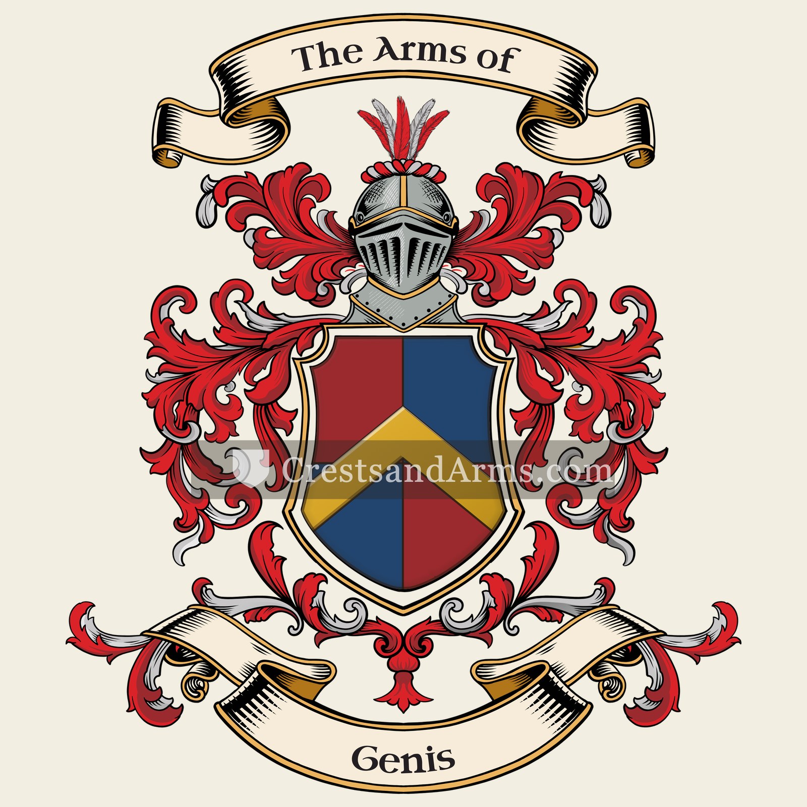 The Genis coat of arms, drawn from the recorded blazon