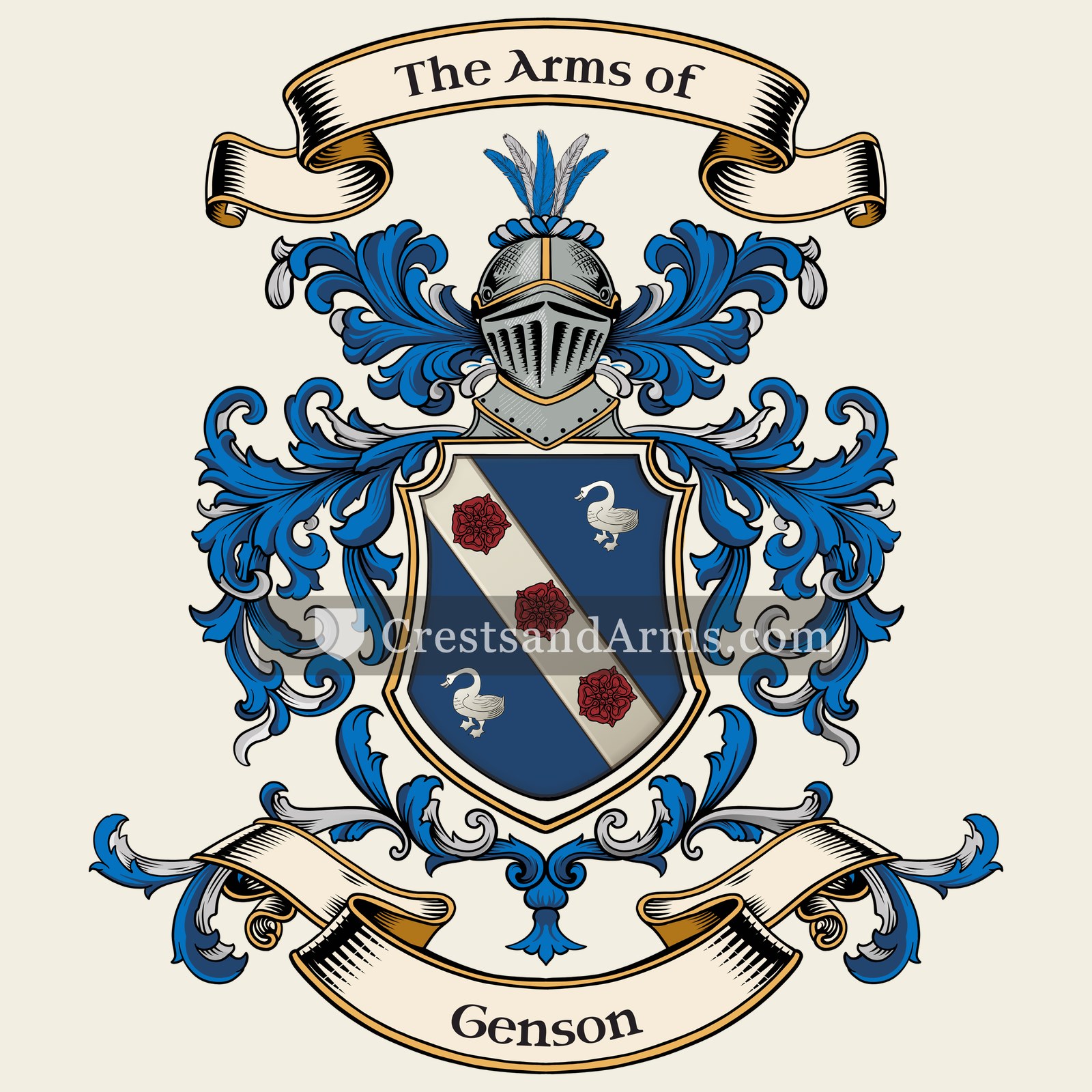 The Genson coat of arms, drawn from the recorded blazon