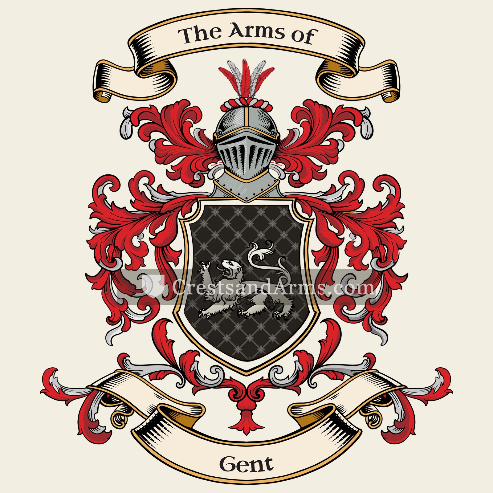 The Gent coat of arms, drawn from the recorded blazon
