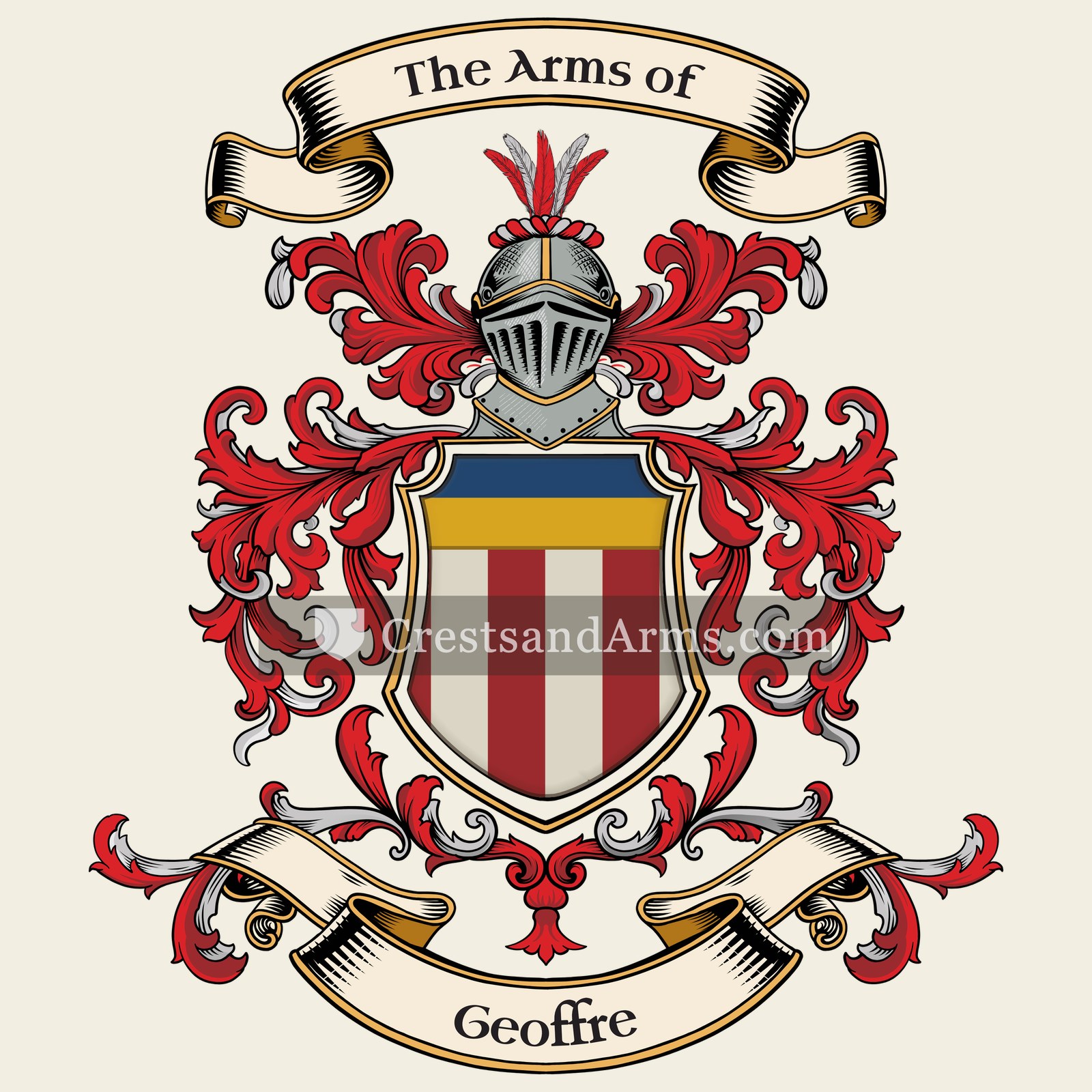 The Geoffre coat of arms, drawn from the recorded blazon