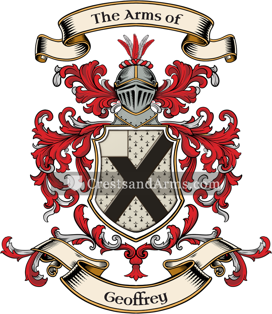 The Geoffrey coat of arms, drawn from the recorded blazon
