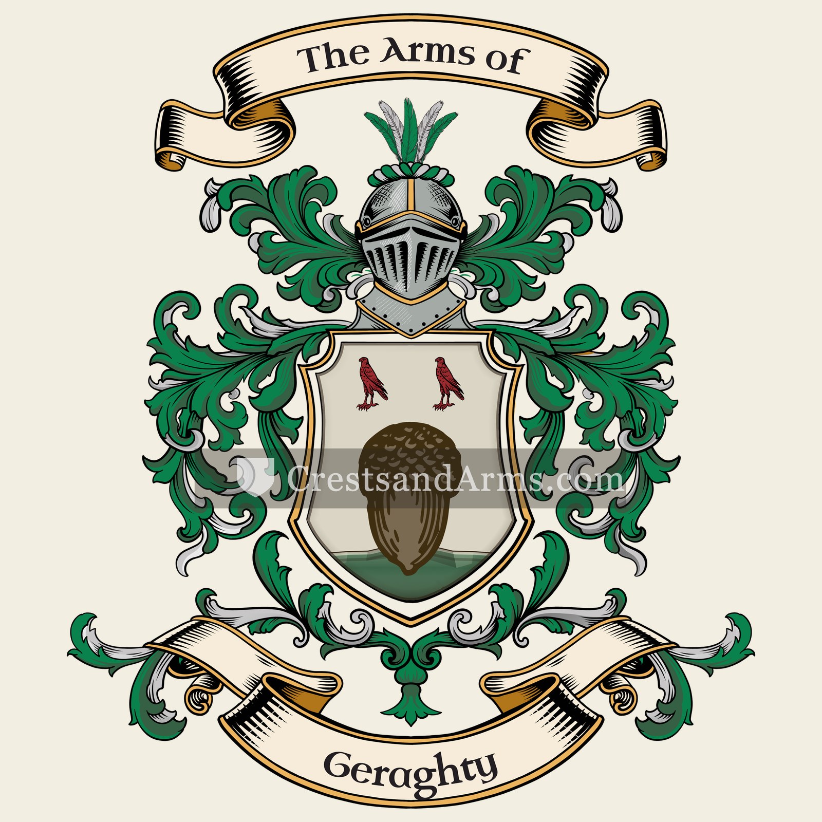 The Geraghty coat of arms, drawn from the recorded blazon