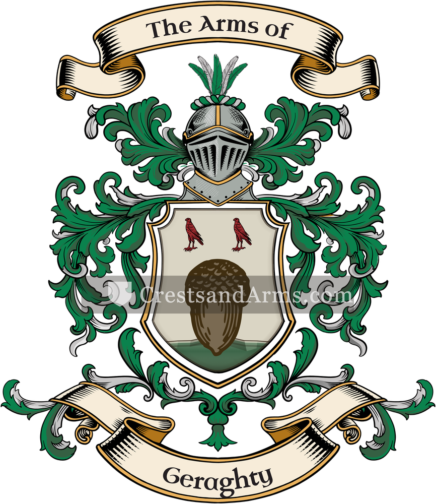 The Geraghty coat of arms, drawn from the recorded blazon