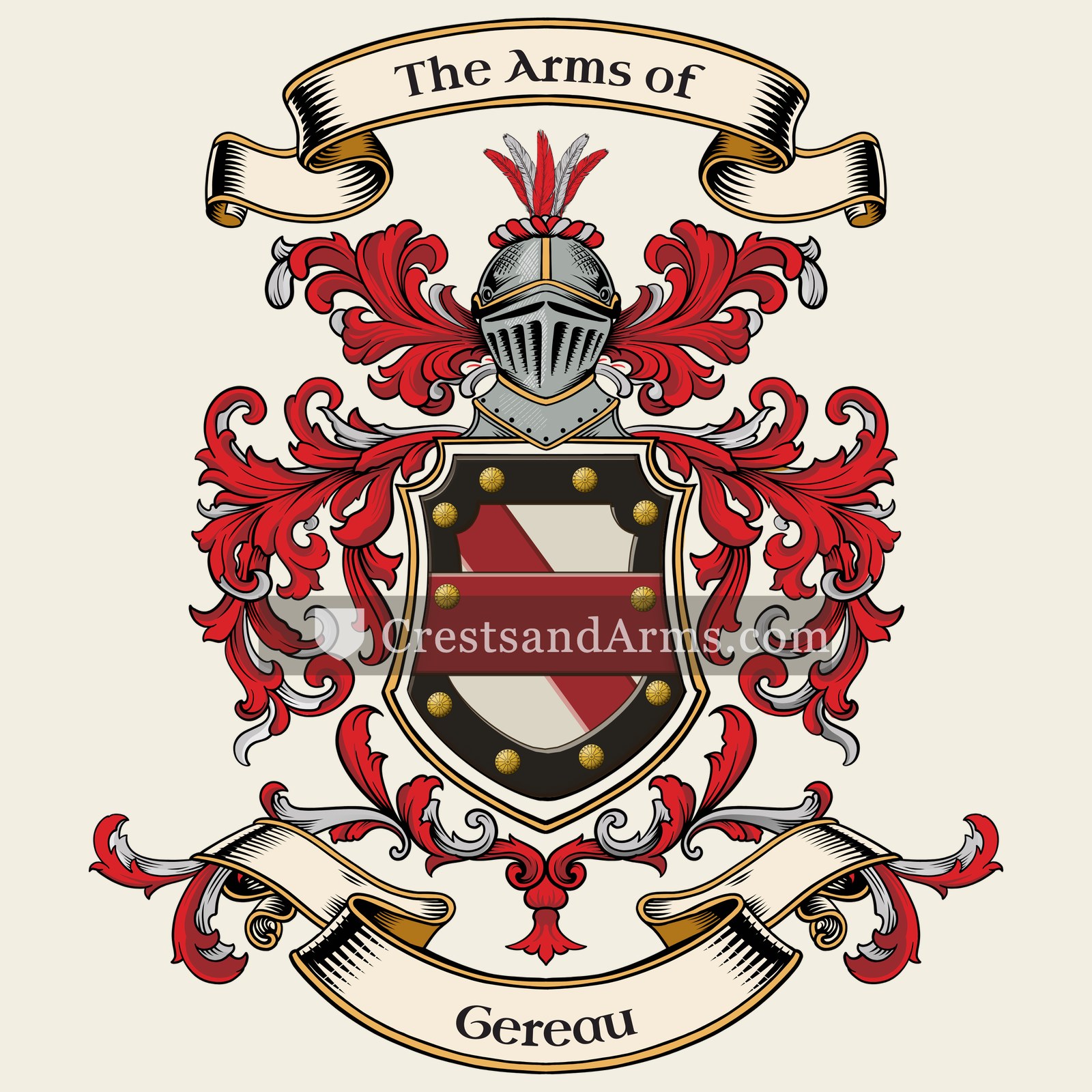 The Gereau coat of arms, drawn from the recorded blazon