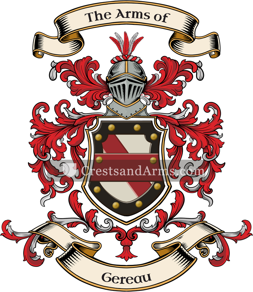 The Gereau coat of arms, drawn from the recorded blazon