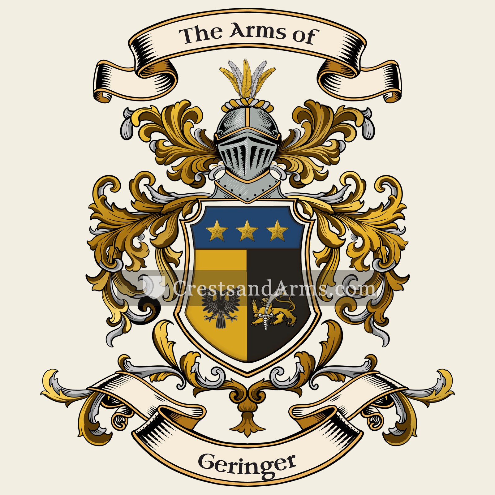 The Geringer coat of arms, drawn from the recorded blazon