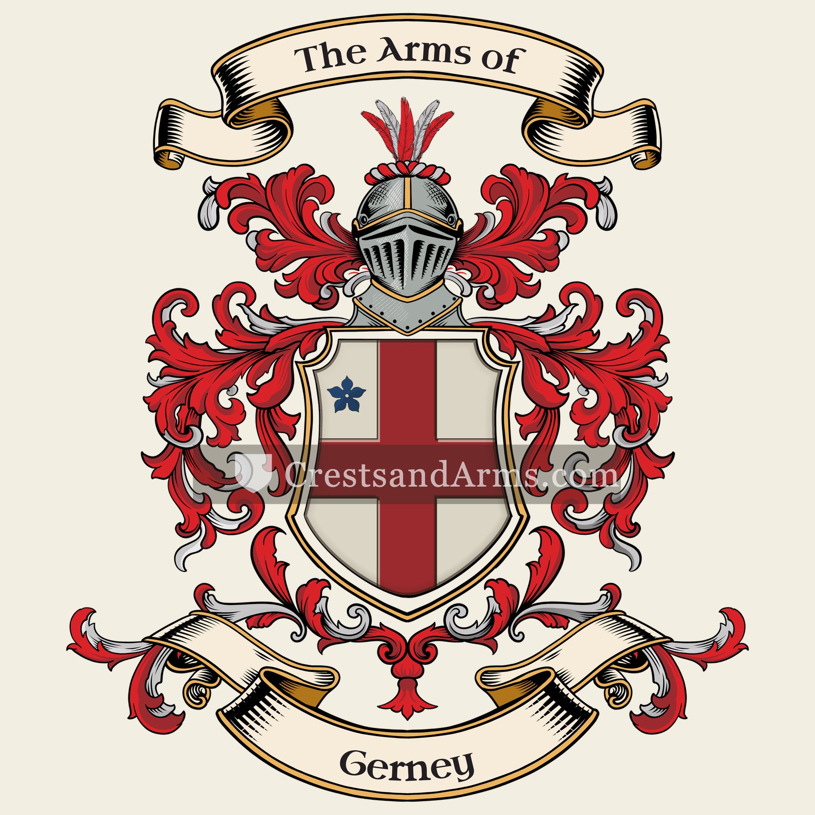 The Gerney coat of arms, drawn from the recorded blazon