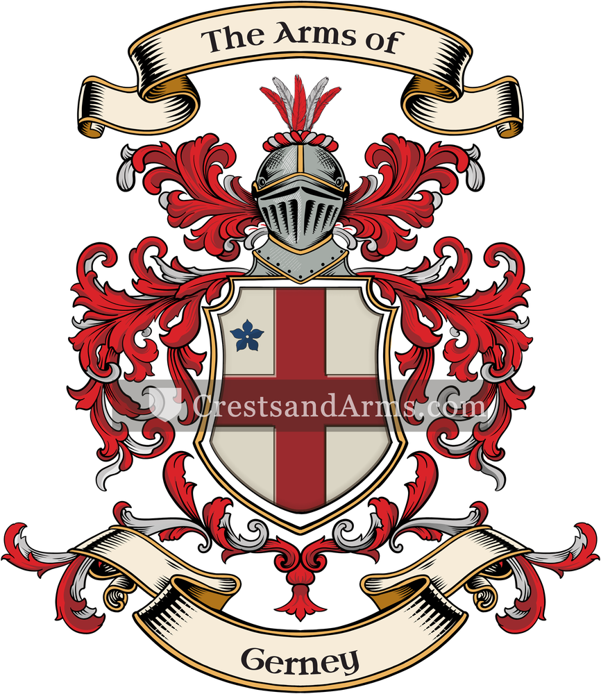 The Gerney coat of arms, drawn from the recorded blazon