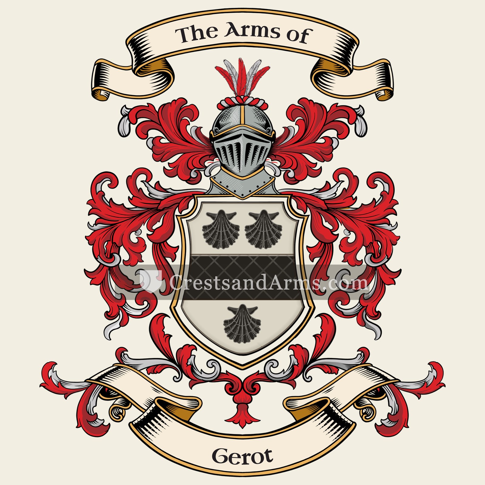 The Gerot coat of arms, drawn from the recorded blazon