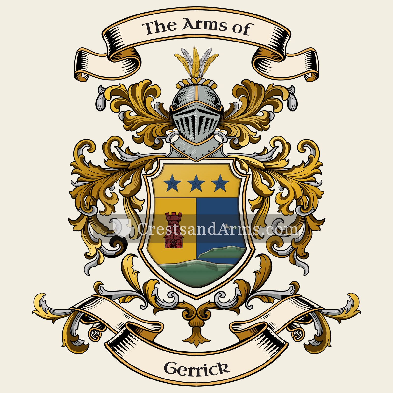The Gerrick coat of arms, drawn from the recorded blazon