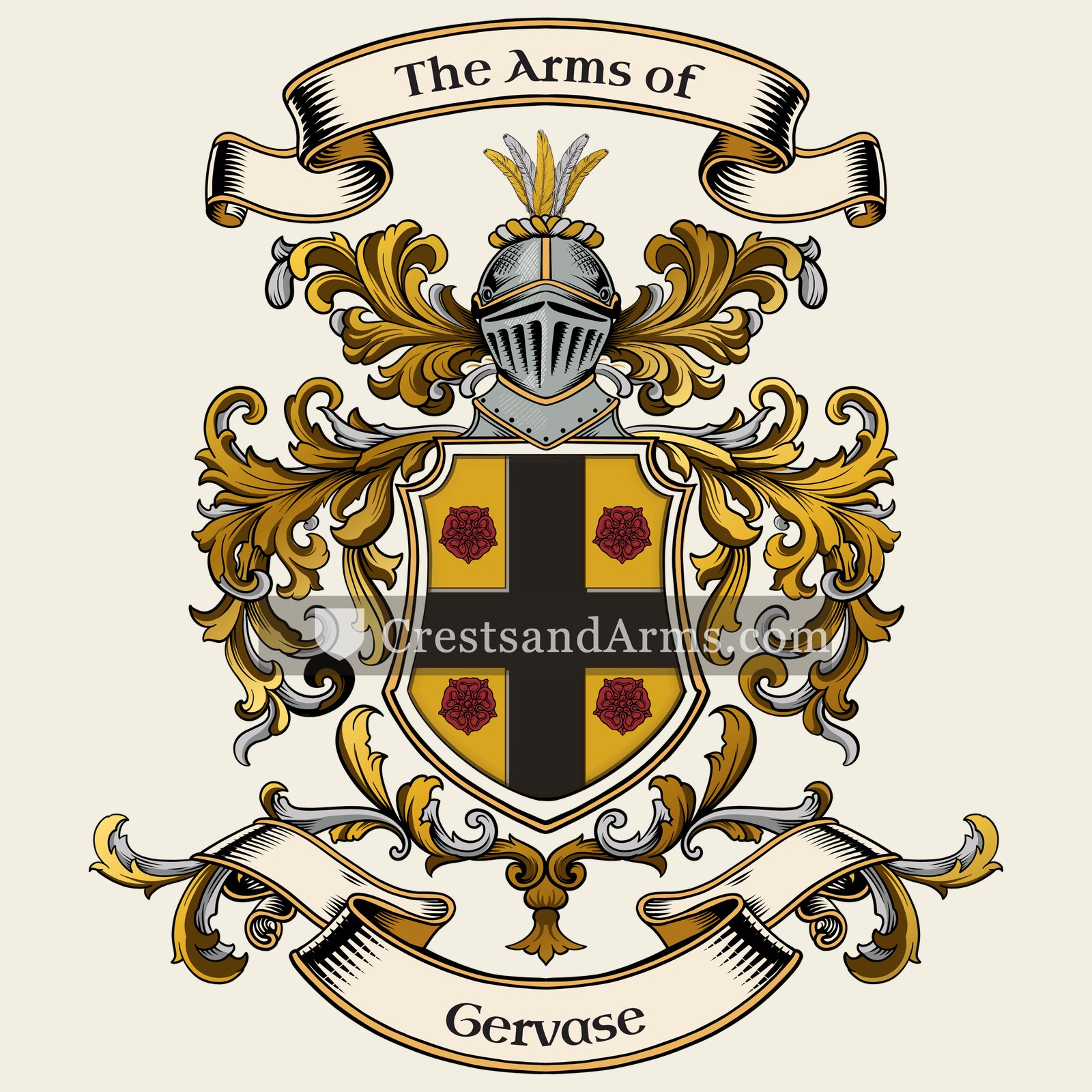The Gervase coat of arms, drawn from the recorded blazon