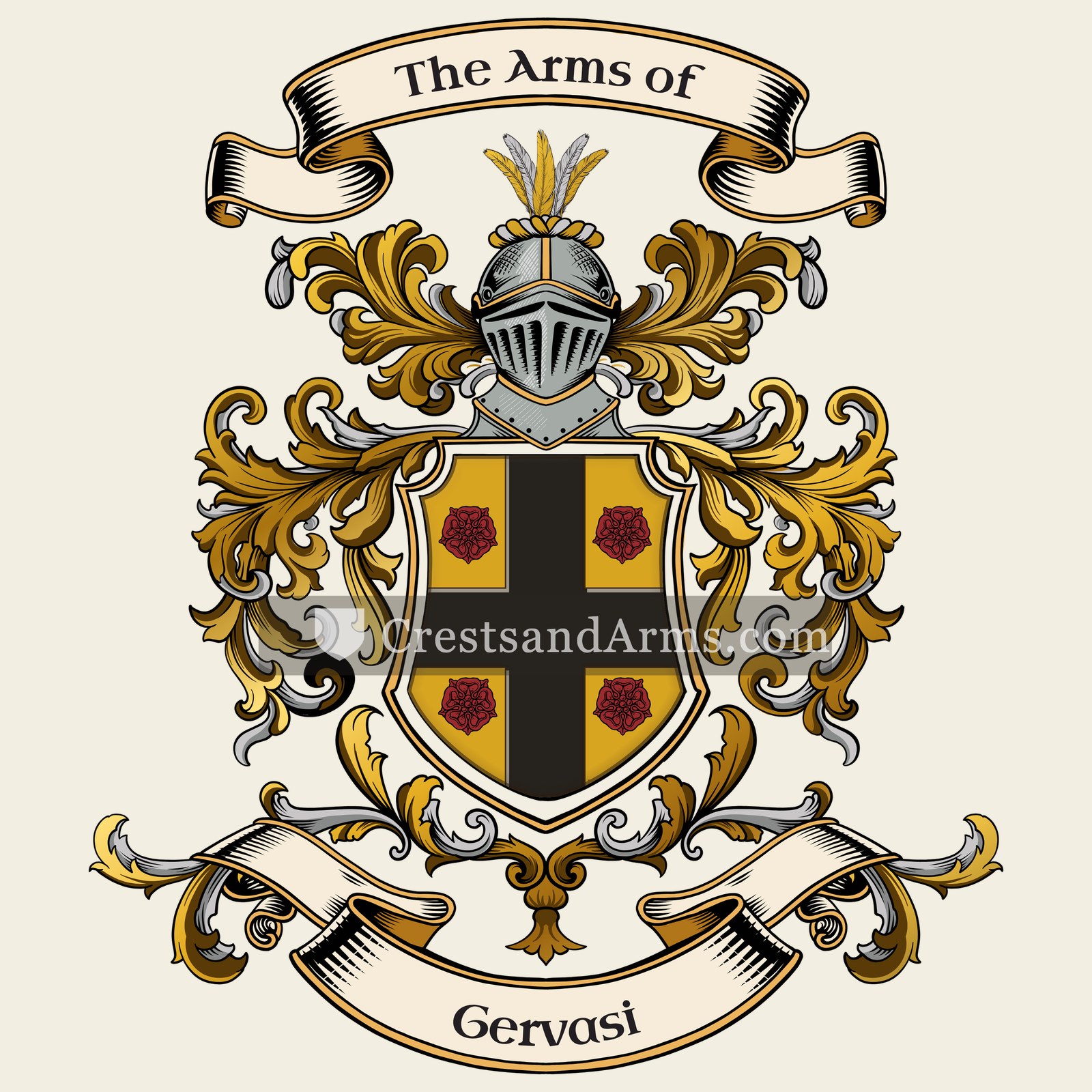 The Gervasi coat of arms, drawn from the recorded blazon