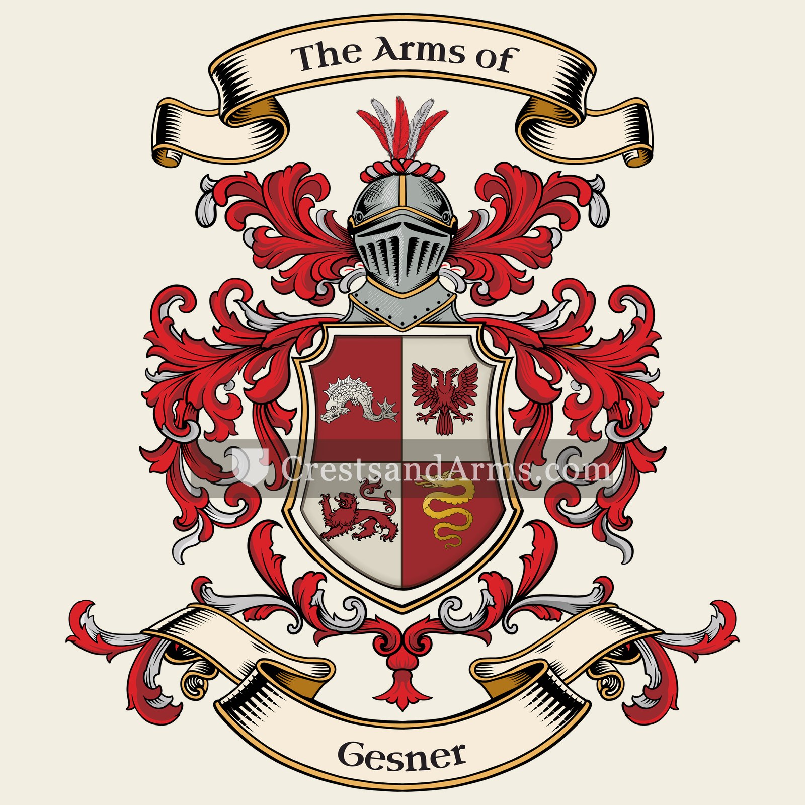 The Gesner coat of arms, drawn from the recorded blazon
