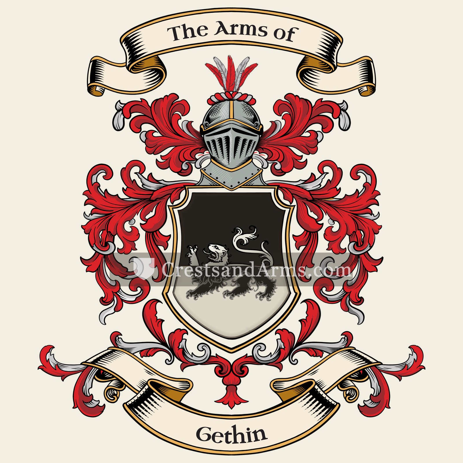 The Gethin coat of arms, drawn from the recorded blazon